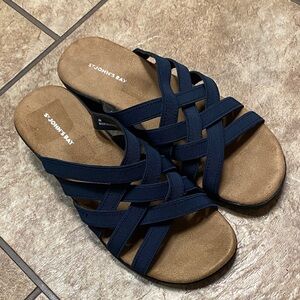 St. John's Bay Navy 8M Strappy Slide Sandals with Tan Footbed Spring Summer